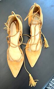 Marc Fisher Tamya Camel Tan Pointed Toe Lace Up Leg Pump Heels Size 8.5 in EUC!