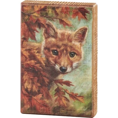 Primitives by Kathy Curious Fox Block Sign Fall Decor Rustic Tier Tray Halloween - Image 1 of 3