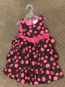 Savannah toddler girls pink & brown Polka dot Bubble dress size 2T - Picture 1 of 4
