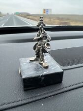 Vintage Pewter Clown Playing Saxophone on Square Marble Base.