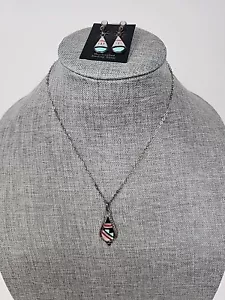 Pendientes y collar colgantes de gemas múltiples Zuni Sterling Delberta Boone. - Imagen 1 de 9