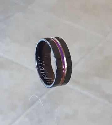 Anel arco-íris banhado a titânio (tamanho 9), gravado "Natalie" - Imagem 1 de 4