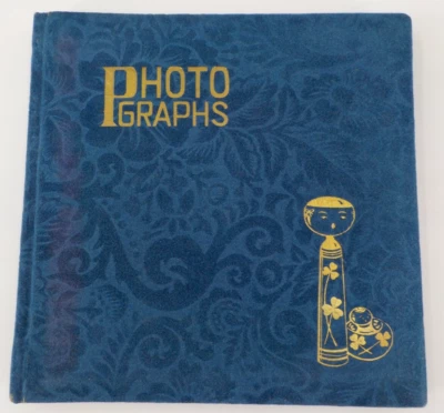 ÁLBUM DE FOTOS ICONOS ASIÁTICOS CUBIERTA DE TERCIOPELO AZUL TEXTURIZADO NEGRO 12 CARTULINA Foto 1 de 4