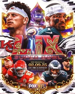 Super Bowl LIX Champions EAGLES Vs CHIEFS POSTER 24 X 36 INCH - Picture 1 of 2