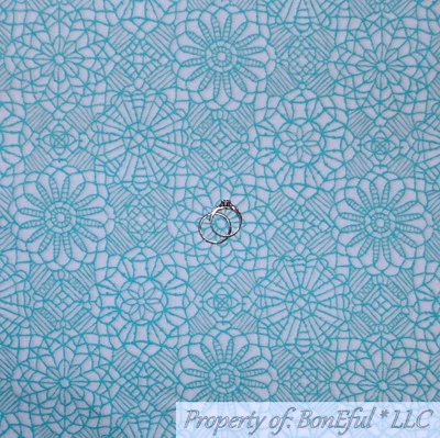 BonEful TELA FQ Algodón Edredón Off White De Colección Verde Aqua Azul Encaje Damasco Flor Foto 1 de 4