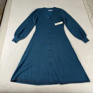 Eliza J Dress Womens Medium Blue Teal Sweater Fit & Flare Midi Button Front NEW - Picture 1 of 13