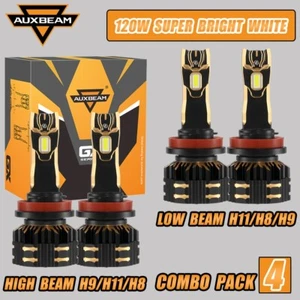 AUXBEAM 120W H9 H11 LED Headlights Combo W/Decoders High Low Beam Bright White - Picture 1 of 12