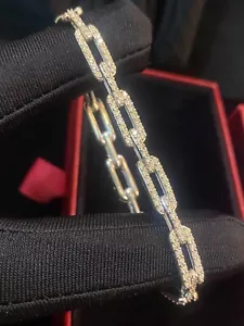 Pave 3.97 Cts Round Brilliant Cut Diamonds Unisex Tennis Link Bracelet 14K Gold - Picture 1 of 12