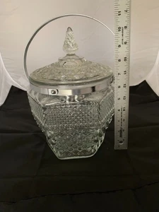 Anchor Hocking Wexford Pressed Crystal Glass Covered Ice Bucket w/Handle Chipped - Picture 1 of 5