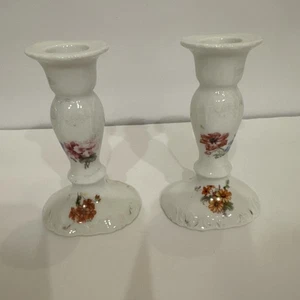 2-Vintage Floral Candlestick Holders Porcelain 5.25” - Picture 1 of 3