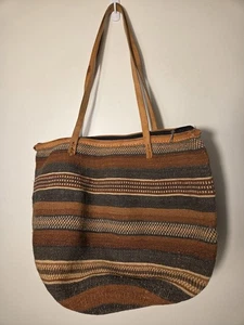 Sisal Raffia Bucket Bag Erdtöne Ledergriffe Markt Jute Beuteltasche Tasche groß - Bild 1 von 12