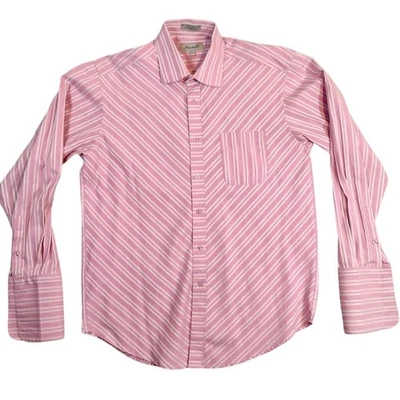 Camisa masculina Fratello 16.5 36-37 rosa branca listrada formal botão para cima manga longa - Imagem 1 de 4