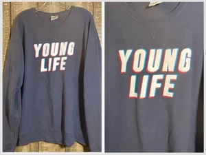 Sudadera Young Life ComfortWash Hanes Azul Marino Grande EE. UU. Algodón Logo 3D - Imagen 1 de 8