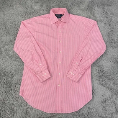 Camisa Polo Ralph Lauren De Colección Para Hombres 15.5 32/33 Rosa Rayas Abotonada Regente  Foto 1 de 4