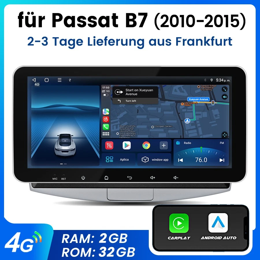10.33'' Android Autoradio Für VW Passat B7 2010-2015 GPS Nav DSP Wifi BT SWC 4G - Bild 1 von 4