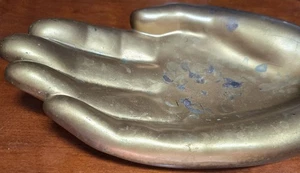 11" Huge Giant Golden Brass Tone Ceramic Hand Trinket Tray Dish Soap Display - Picture 1 of 7