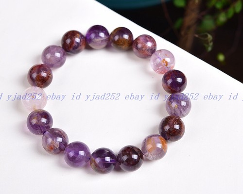 VALENTINO Bracciale Elastico Cristallo Pietra Preziosa Cacoxenite Super Seven Naturale 10mm 7 5"