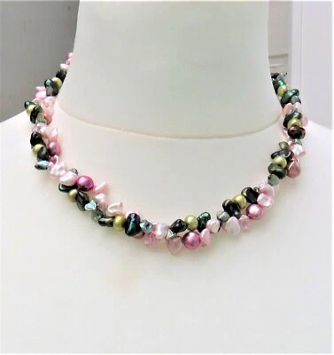 Süßwasserperlen Kette Perlen Unikat Kette 2-reihig Sterlingsilber rhod. 5268 - Bild 1 von 4