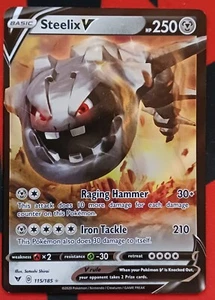 Tarjeta de jcc de Pokémon - Steelix V - 115/185 voltaje vívido - holo ultra raro casi nuevo - Imagen 1 de 2