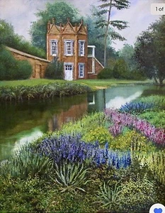 ACEO PRINT OF PAINTING RYTA LANDSCAPE FLOWERS HOUSE Haunted UK Castle Garden Art - Picture 1 of 1