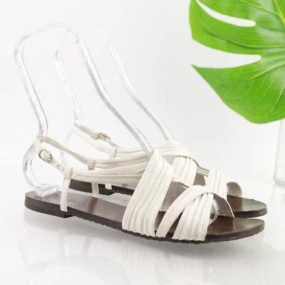 Sandalia para mujer Cole Haan talla 8 correa plana plisada cuero blanco novia Foto 1 de 4