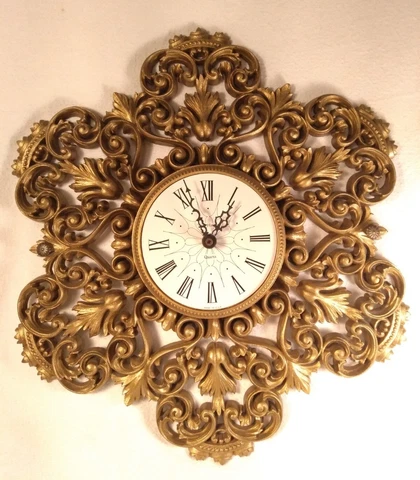 Vintage Burwood Arabesque Wall Clock Regency Ornate Gold-Working! Cover