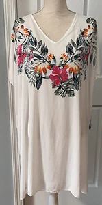 NWT Cacique Swimwear Womens 14/16 Swim Beach Coverup Dress Rayon White Tropical - Picture 1 of 10
