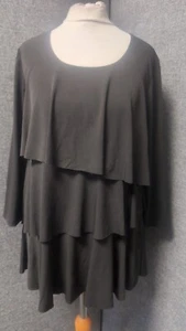 Susan Graver Liquid Knit Tiered Top Black UK XS LN055 EE 14 - Picture 1 of 5