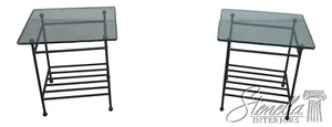 68723: Pair CHARLESTON FORGE Glass Top Iron Base Lamp Tables - Picture 1 of 13