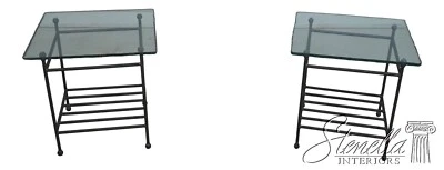 68723: Pair CHARLESTON FORGE Glass Top Iron Base Lamp Tables - Image 1 of 4