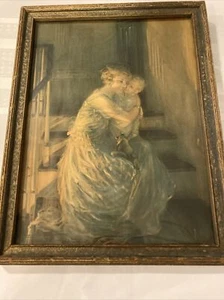 19) Vintage Mother & Child Baby Teddy Framed Litho Print "Good Night Kiss" - Picture 1 of 9
