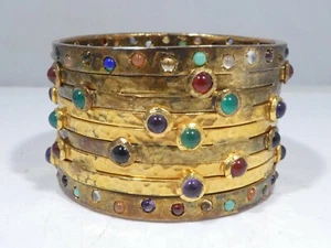 BRACCIALE PESANTE AMPIO POLSINO VERMEIL ARGENTO STERLING CON PIETRE SEMI PREZIOSE - Foto 1 di 8