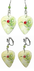Cute Ladybug Guitar Pick Pierced or Clip on Dangle Earrings (GP036) - Picture 1 of 3