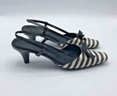 Zapato Aerosoles Cheer Up Mujer Negro Blanco Rayas Tacón Eslinga EE. UU. 6M Usado Foto 1 de 4