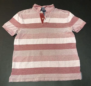 Tommy Hilfiger Custom Fit Short Sleeve Polo Shirt Men's Sz L Red Striped E24 - Picture 1 of 5