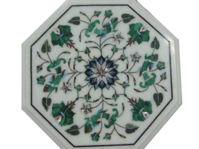 12" side end Table Top Marble floral malachite stones Inlay Work Home Decor - Image 1 of 3