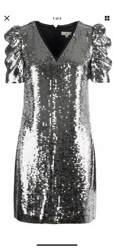 NWT Michael Kors Silver Sequin Georgette Mini Dress Size 4 $395
