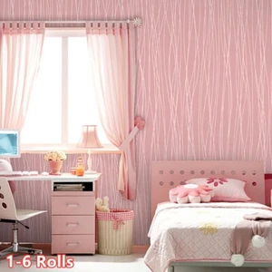Pink Wallpaper Girls Bedroom Wallpaper Non-Woven Fabric Home Wall Decor 1-6X - Picture 1 of 25