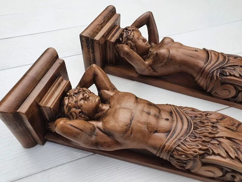 Pair of Carved Corbel Atlas and Caryatid For Interior Decoration, Home Wall Gift Cover