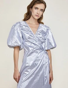 Les Coyotes De Paris Silver Wrap Audie Dress S Glitter FR36-AU8 Puffy Sleevesđź‘‘ - Picture 1 of 20