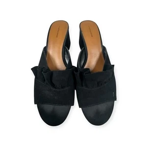 14th & Union Ruffle Mules Block Heel Slip On Sandals Black Fabric 8.5M - Picture 1 of 10