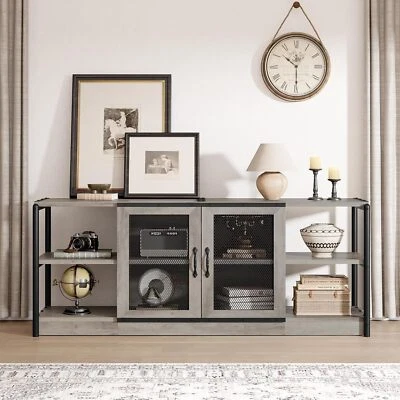 Soporte de TV de 63" para TV de 70 pulgadas, centro de entretenimiento con gabinete de almacenamiento y puerta de malla Foto 1 de 4