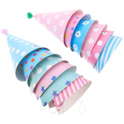  12pcs Birthday Paper Hats For Kids - Colorful Cone Party Hats With Pompom - - Image 1 of 4