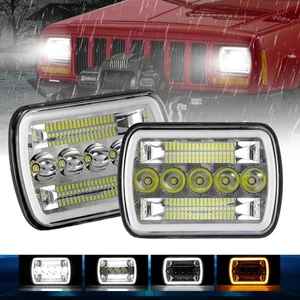 For GMC FORD Pickup Truck Van Pair 7x6" 5x7" LED Headlight Chrome DRL Angel Eyes - Picture 1 of 12