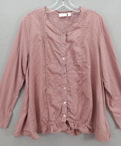 Blusa túnica con botones de encaje de algodón melocotón lujosa talla L LOGO de Lori Goldstein - Imagen 1 de 8