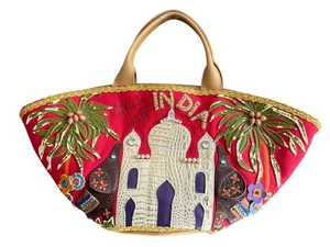 Bolso de Mano Tua Braccialini Grand Hotel Jaipur Salute Dall Cuero y Lona Rojo - Imagen 1 de 9