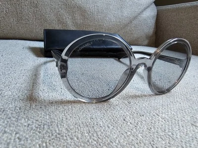 复古香奈儿超大圆形太阳镜-浅灰色带盒 — 第 1/4 张图片