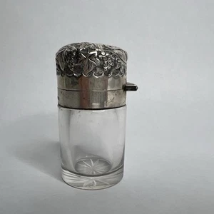 Antique B&F Sterling Silver Flip Top Lid Cut Glass Dressing Table Jar Grape Vine - Picture 1 of 9
