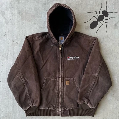 Chaqueta de trabajo vintage Y2K Carhartt J130 DKB marrón con capucha Foto 1 de 4