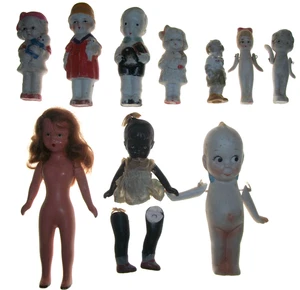 Lotto di 10 antiche bambole in miniatura tutte bisque - Giappone - Foto 1 di 9